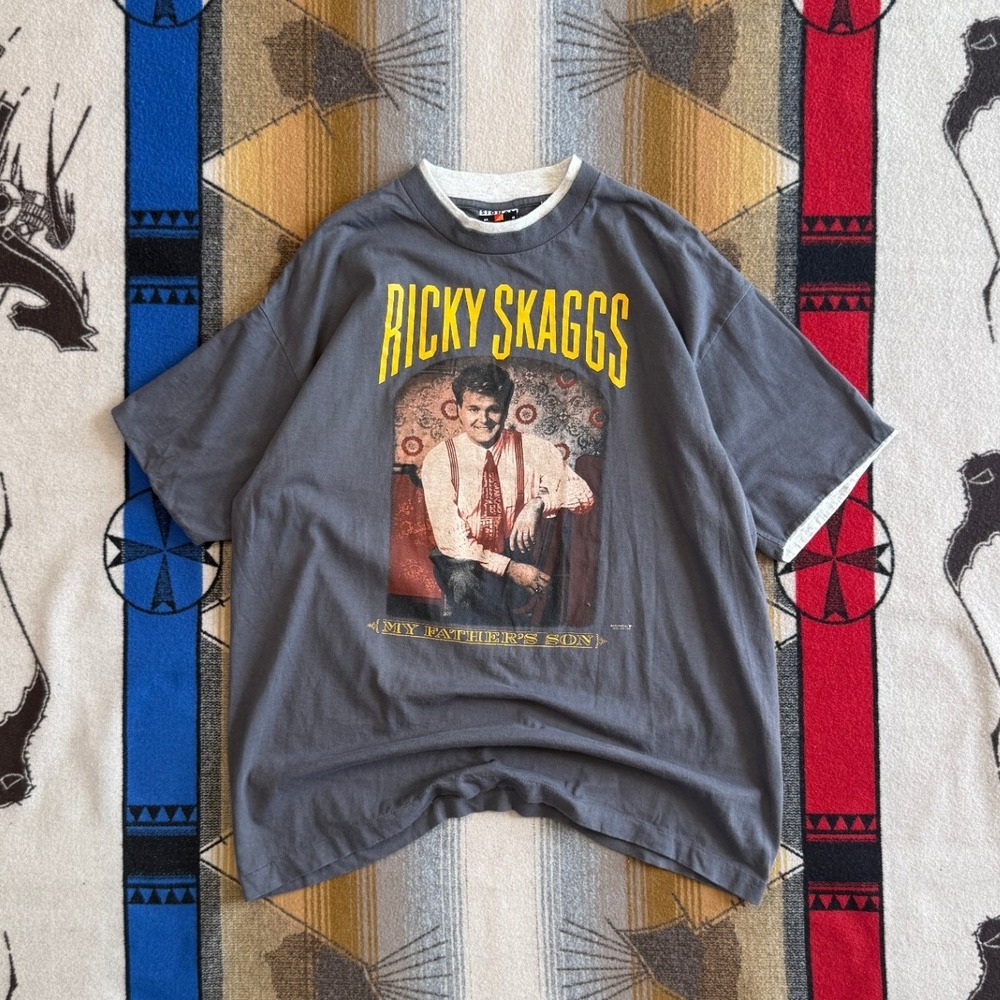 Vintage Ricky Skaggs My Fathers Son T Shirt XL Charcoal Grey Double Layer 90s